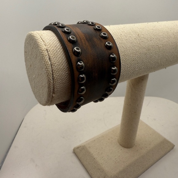 Studded Leather Cuff Bracelet - Picture 1 of 6